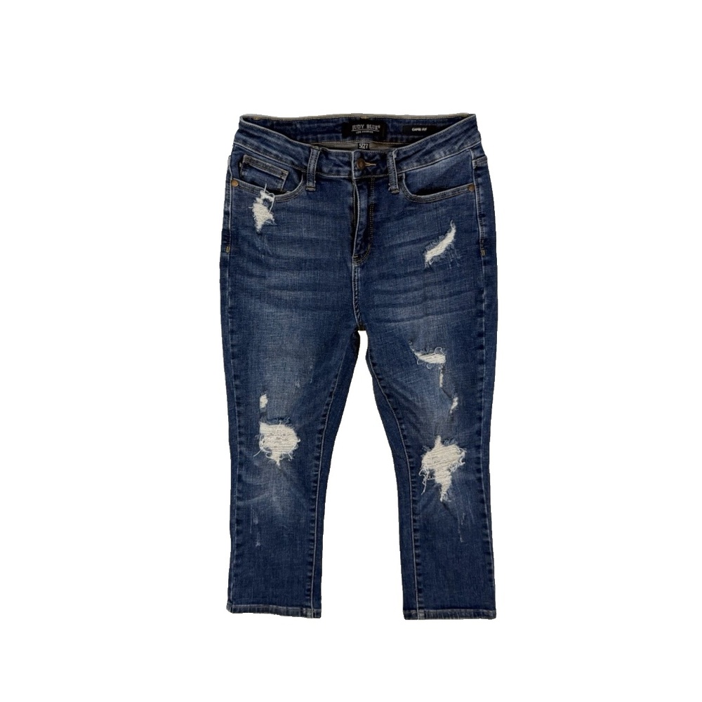 Judy Blue Women Size 5/27 High Rise Distressed Capri Jeans Blue Stretch JB88211